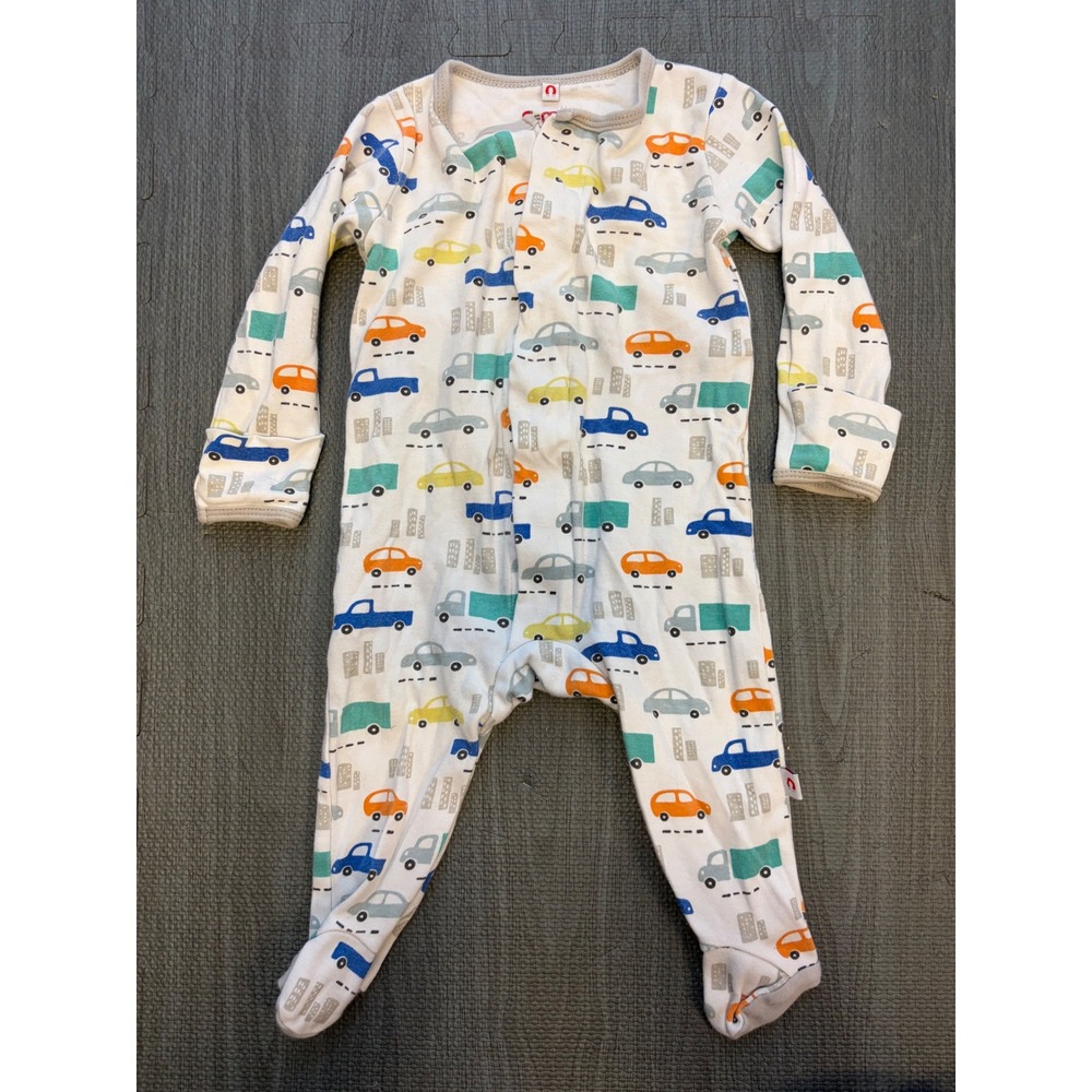 Magnetic Me E=mc2 Footie 3-6M White Car Sleeper Magnetic Closure Cotton Pajamas